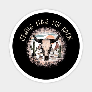 Jesus Has My Back Bull Skull Desert Magnet